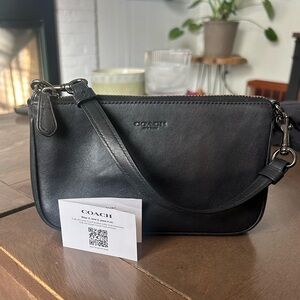 EUC Coach Black Leather Mini Bag With Detachable Strap Silver Hardware